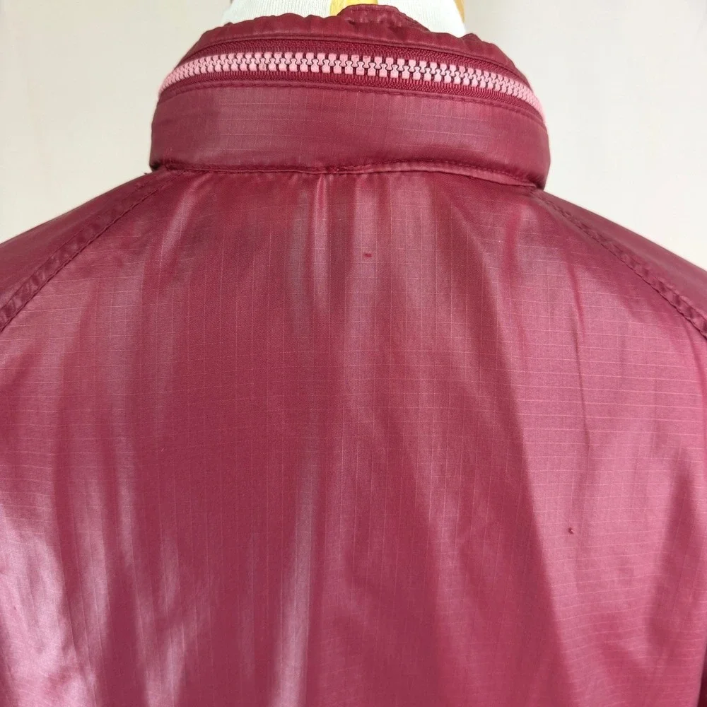 Vintage SEARS Mens L Jacket‎ Burgundy Windbreaker Hood Ripstop Dad Norm Gorp 80s